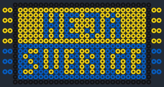 Supporterhalsduk med texten HEJA SVERIGE i gult på blått som pärlplatta