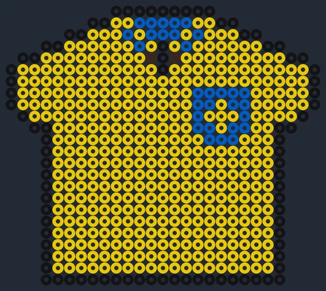 Sveriges retrotröja från VM 1958 som pärlplatta, gul med blå krage