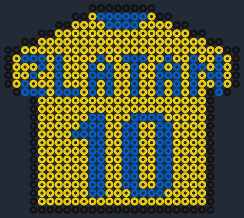 Landslagströja med ZLATAN och nummer 10 i blått på gult, pärlplatta sedd bakifrån