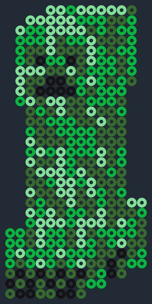 Creeper aus Minecraft als Bügelperlen-Figur, grünes Pixelmuster und schwarzes Gesicht, 14 × 29 Perlen