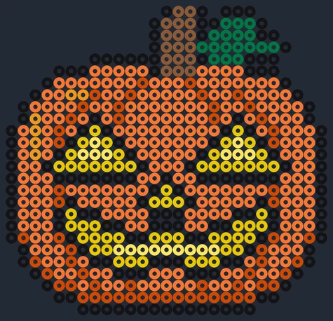 Klassische Kürbislaterne als Bügelperlen-Vorlage, orange mit gelbem Gesicht und grünem Stiel