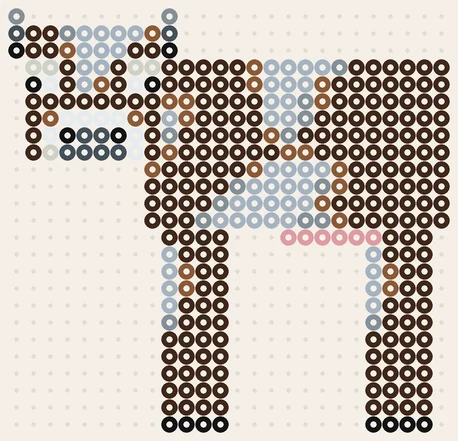 Minecraft ko som pärlplatta, brun och grå med ljusa fläckar och rosa mule