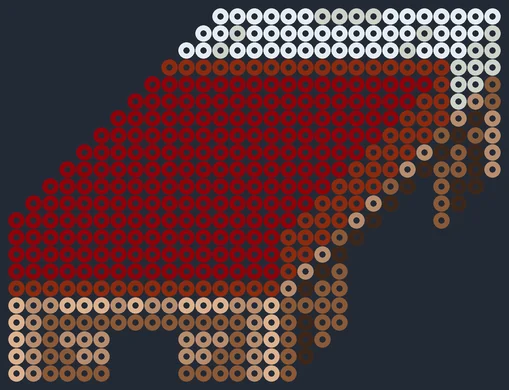 Minecraft röd säng som pärlplatta, vit kudde och röd filt på träram