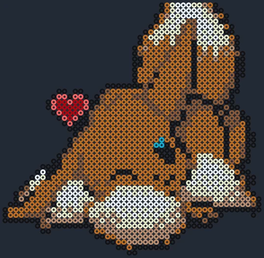 Stor Eevee som pärlplatta på fyra plattor, brun päls och krämvit krage, 48 × 47 pärlor