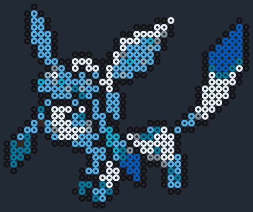 Glaceon som pärlplatta, isblå med mörkblå detaljer, 36 × 30 pärlor