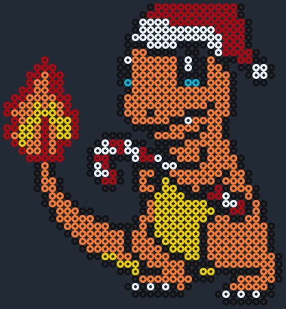 Jul-Charmander som pärlplatta med tomteluva och brinnande svans