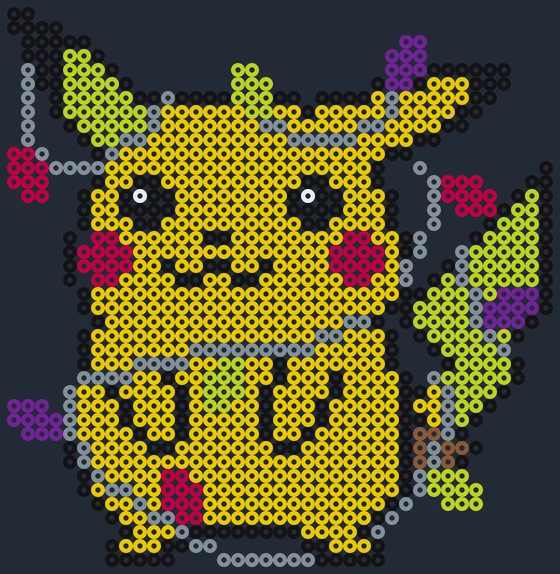 Jul-Pikachu som pärlplatta med tomteluva, 39 × 40 pärlor