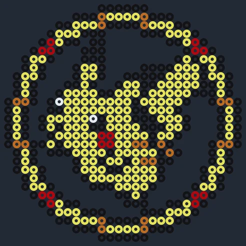 Pikachu-drömfångare som pärlplatta, rund ring med Pikachu i mitten, 28 × 28 pärlor