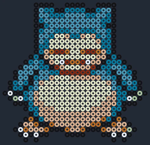 Snorlax som gullig pärlplatta i kawaii-stil, stor och rund, 28 × 27 pärlor