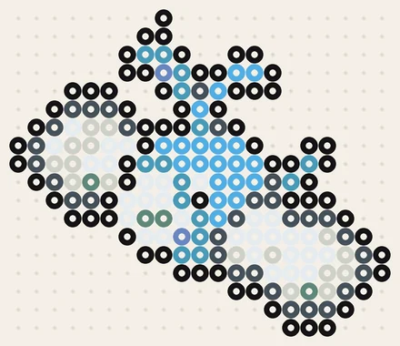 Swablu som liten Pokémon pärlplatta, blå fågel med vita molnvingar