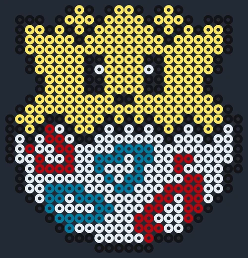 Togepi som pärlplatta, liten figur i vitt äggskal med röda och blå trianglar