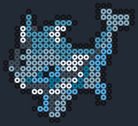 Vaporeon som pärlplatta, blå med vit krage och fenor