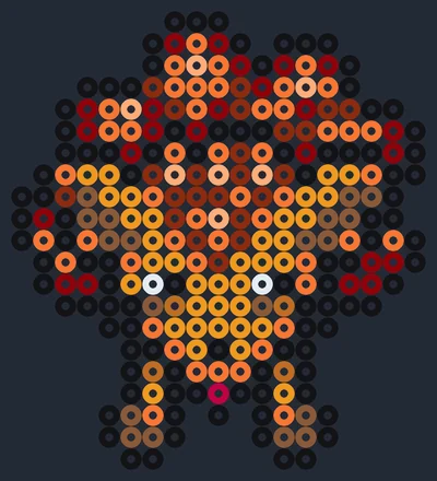 Vulpix som gullig pärlplatta, rödbrun räv med lockiga svansar