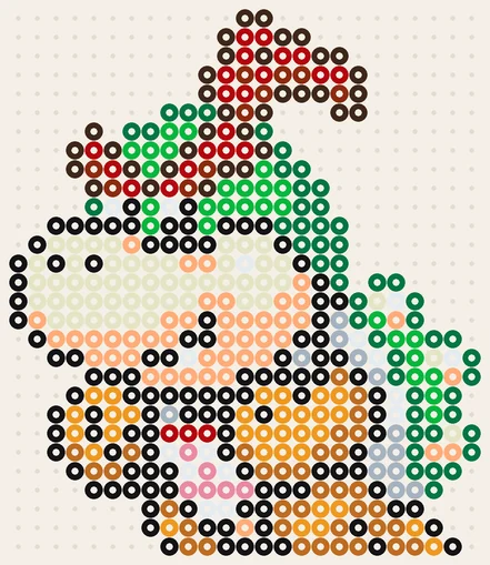 Bowser Jr. som pärlplatta med haklapp och grönt skal, 25 × 29 pärlor
