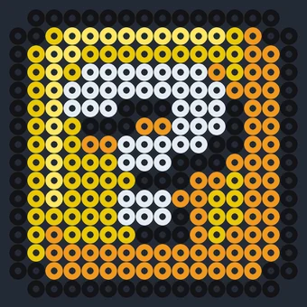 Frågeteckenblock från Super Mario som pärlplatta, gult block med frågetecken och fyra nitar