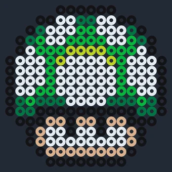 Grön 1 UP-svamp från Super Mario som pärlplatta med vita prickar, 16 × 16 pärlor