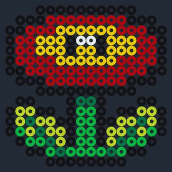 Eldblomma från Super Mario som pärlplatta, röd och gul blomma med grön stjälk